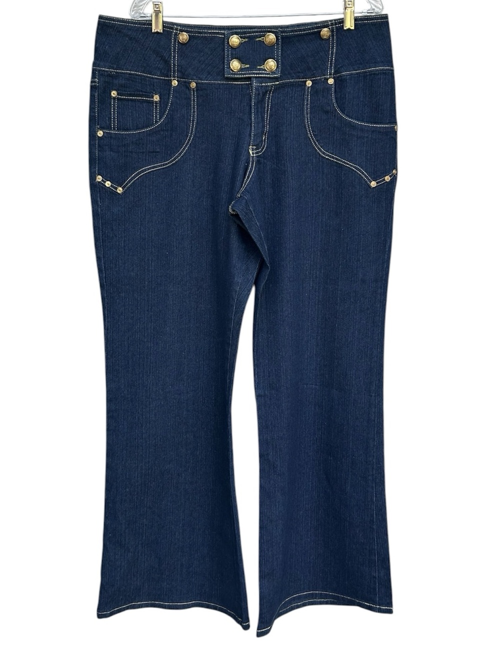 Vintage Harlem" Dark Wash Gold Button Detail Bootcut Flare Jeans Size 18
